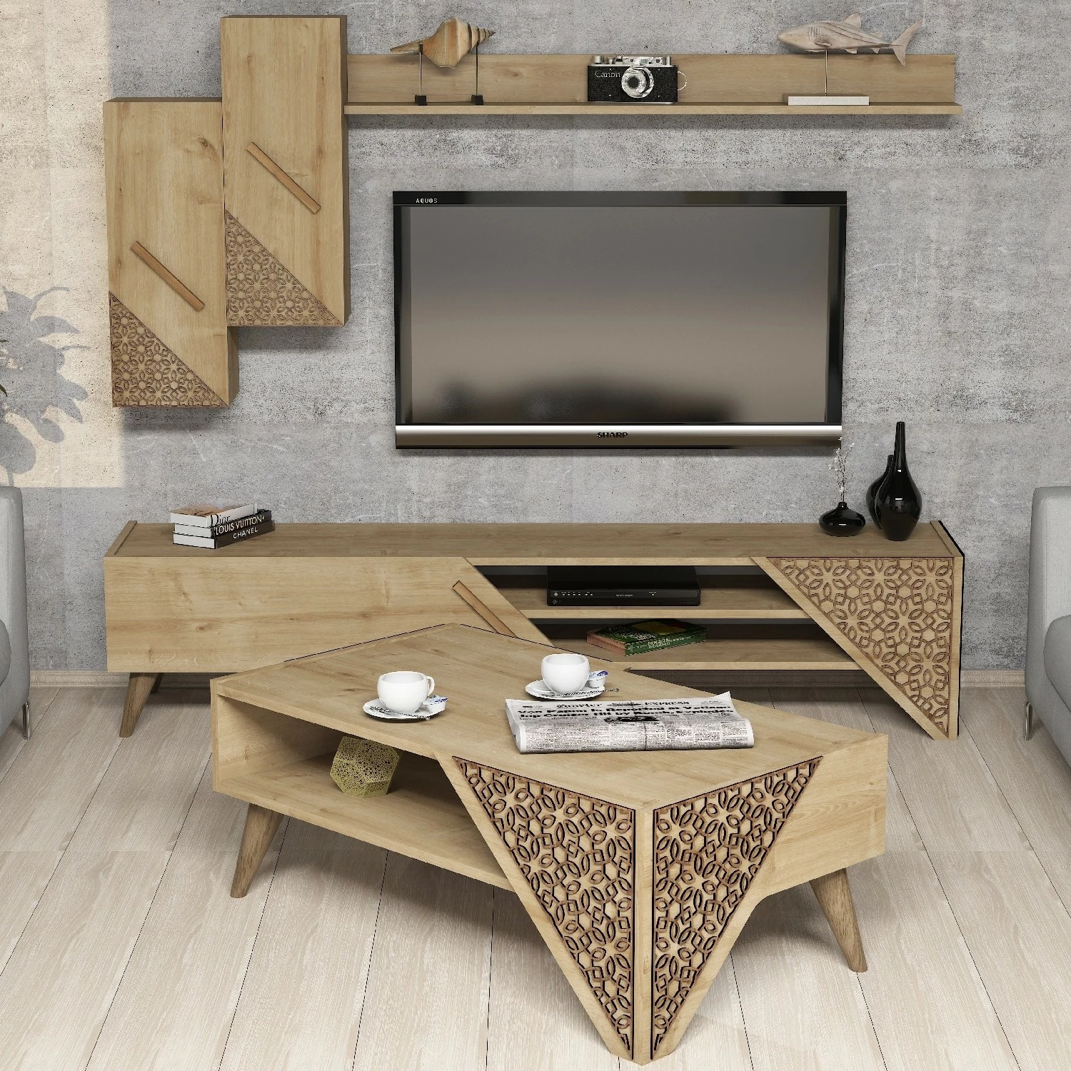 Set mobiljesh për dhomë dite, Beril, ngjyrë lisi