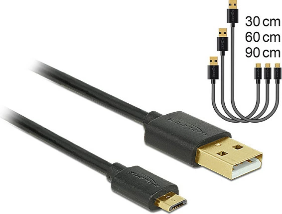 Kabllo USB DeLOCK 83680, USB-A në Micro-USB, USB 2.0, set 3 copë, e zezë