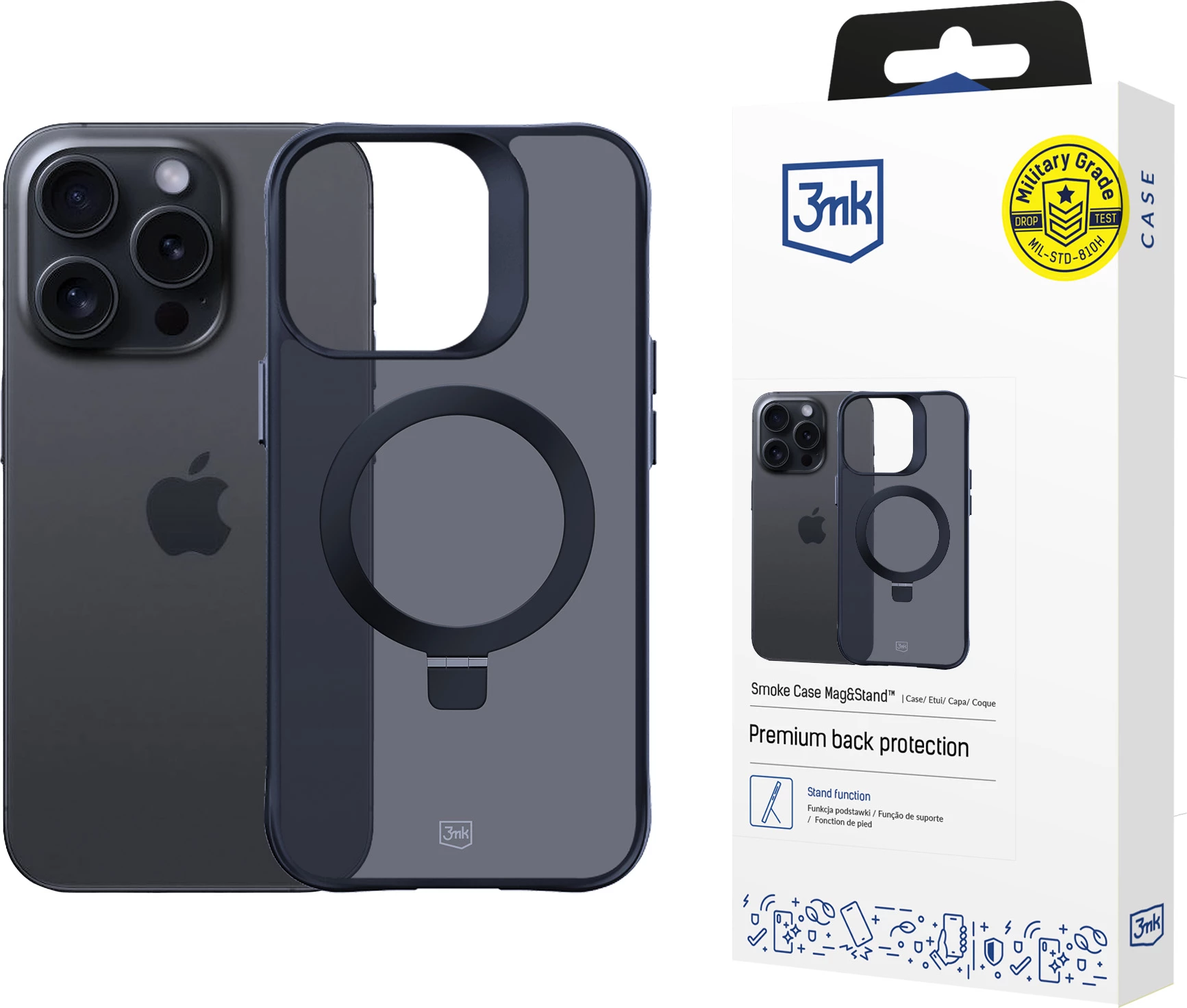 Mbështjellës 3mk Smoke Case Mag&Stand për iPhone 15 Pro, i zi