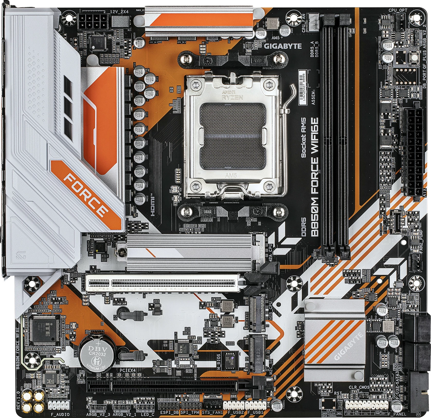 Pllakë amë Gigabyte B850M FORCE WIFI6E, Socket AM5, DDR5 deri 9600MHz (OC), Wi‑Fi 6E, mATX, bardhë/zi