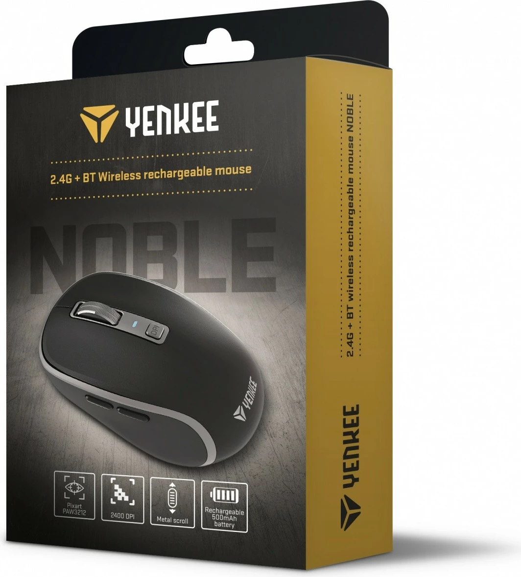 Maus wireless YENKEE NOBLE YMS 2085BK, 5 butona, 2400 DPI, i zi/gri