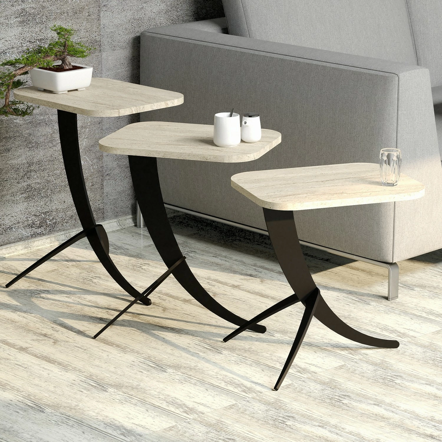 Set tavolinash të vendosshme (3 copë), Skye Decor, Pion 3, ngjyrë travertin