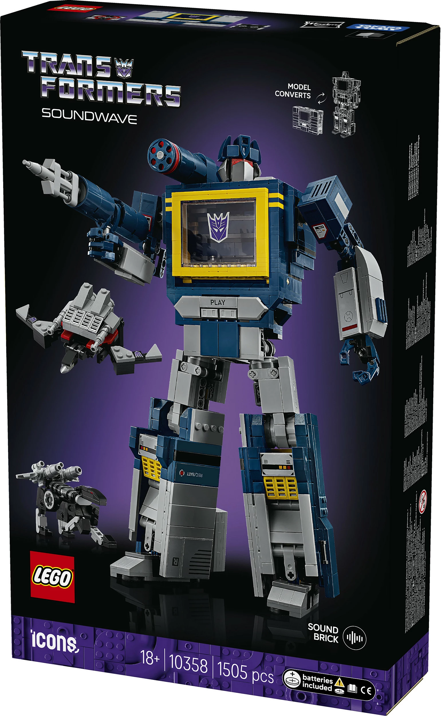 Set ndërtimi LEGO Icons Transformers Soundwave 10358, 1505 pjesë, 18+, multikolor