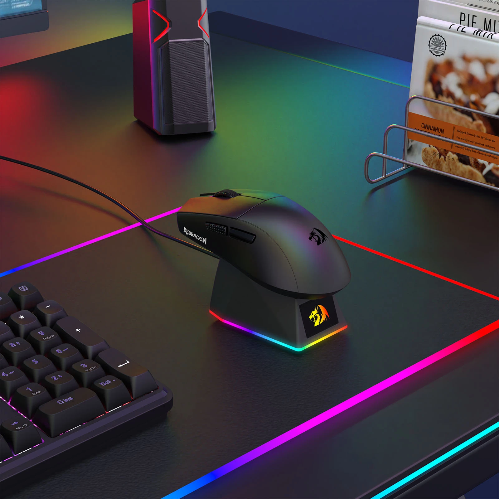 Maus gaming Redragon King Ultra M999, 2.4GHz wireless + Bluetooth 5.1 + wired, 5 nivele DPI, zi, me stacion karikimi RGB magnetik