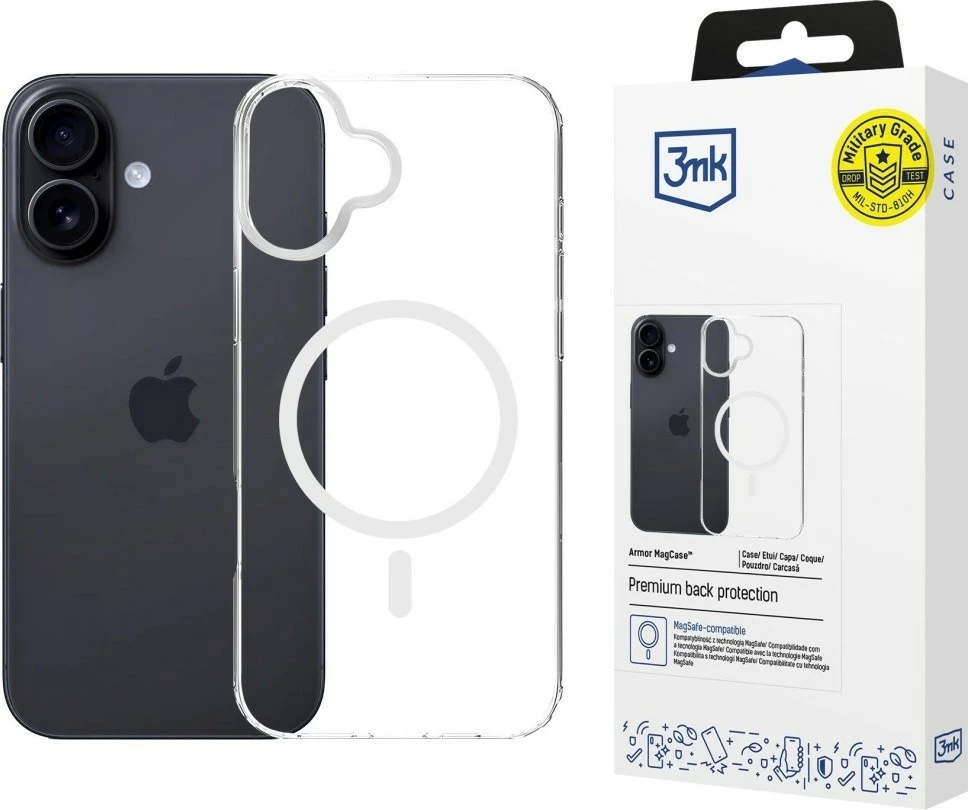 Mbështjellës 3MK Armor MagCase për iPhone 16, MagSafe, Transparent