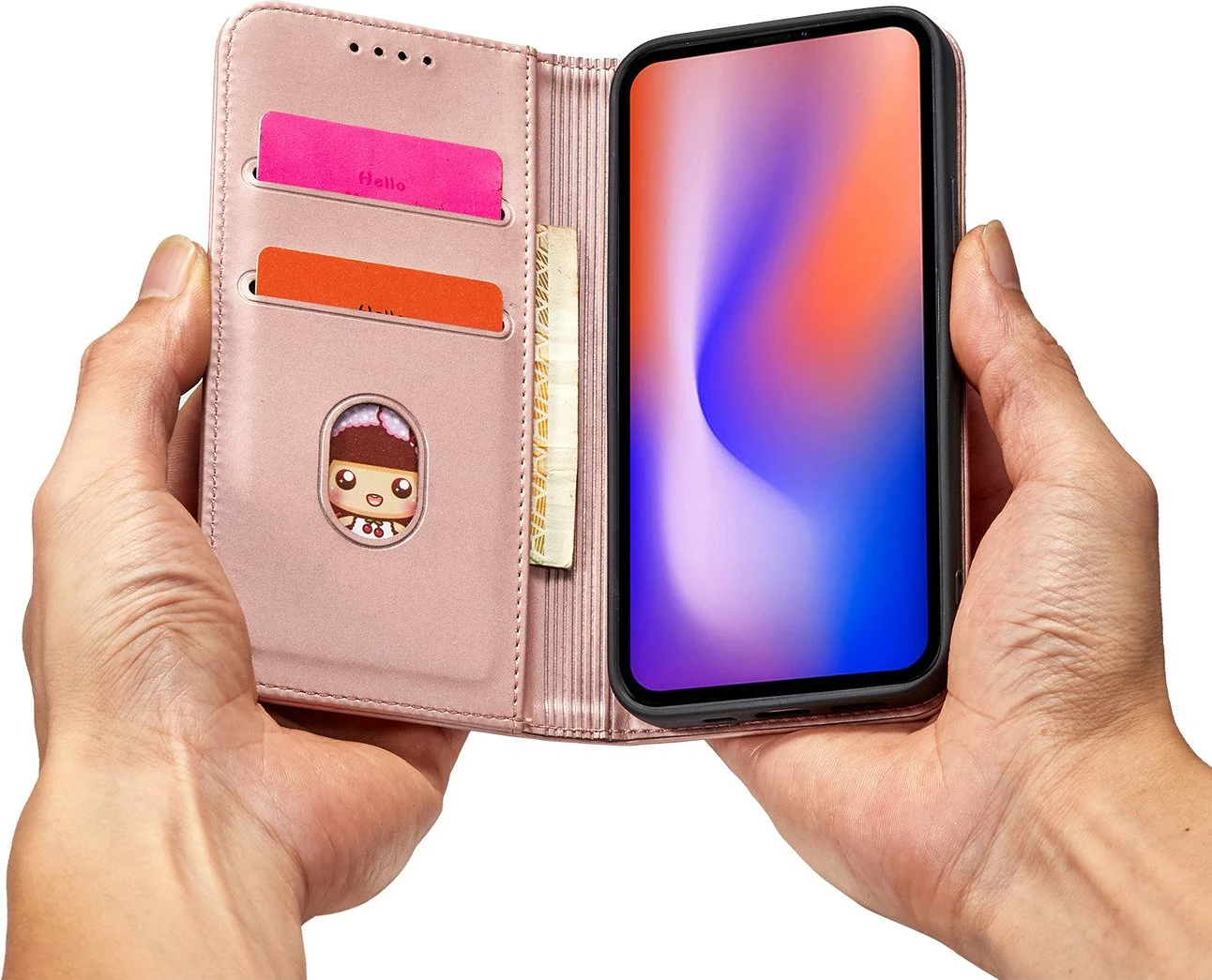 Mbështjellës Hurtel Magnet Card Case për iPhone 12 Pro Max, me xhep për karta, rozë