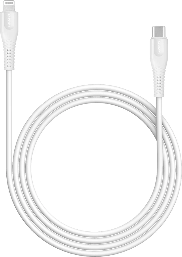 Kabllo USB Type-C në Lightning CANYON MFI-4 1.2 m 18W, e bardhë