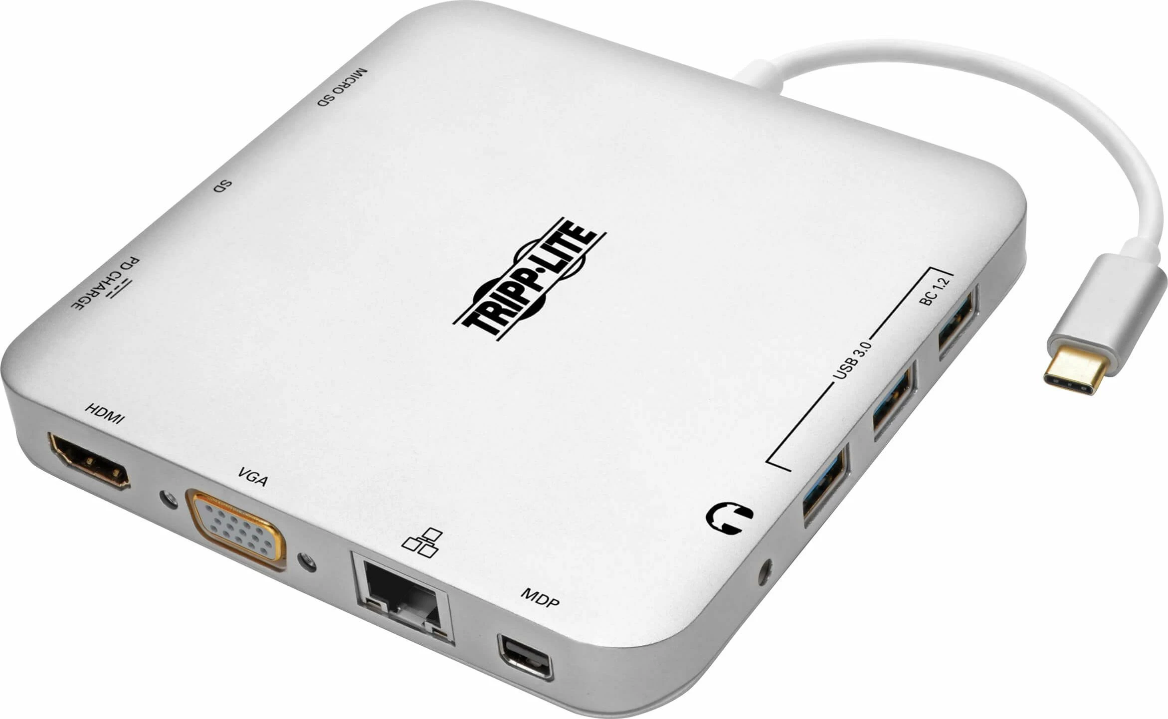 Stacion docking USB-C Tripp Lite U442-DOCK2-S, 4K, PD 60W, HDMI/VGA/mDP, Gigabit Ethernet, USB 3.0 x3, SD/microSD, argjendtë