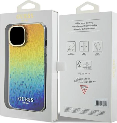 Mbështjellës Guess IML Faceted Mirror Disco Iridescent për iPhone 13/14/15, shumëngjyrësh