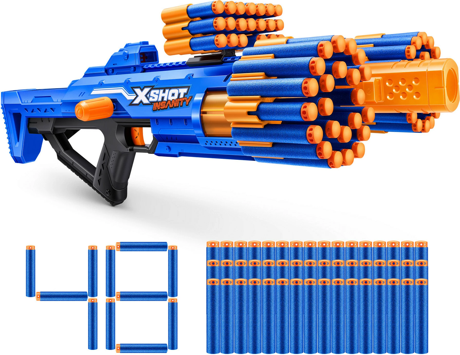 Blaster lodër ZURU XSHOT Insanity Berzerko, 48 shigjeta, blu/portokalli