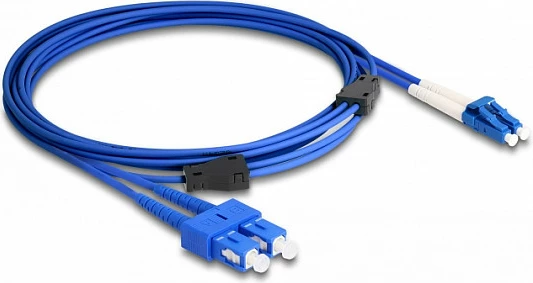 Kabllo fibër optike DeLOCK LC Duplex në SC Duplex, OS2 Singlemode, 3m, blu