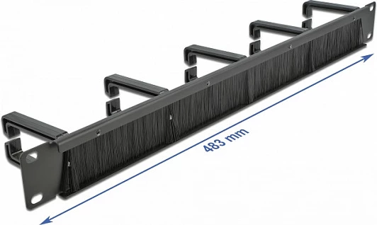 Panel menaxhimi kabllove DeLOCK 19" 1U me furçë dhe 5 grepa, i zi