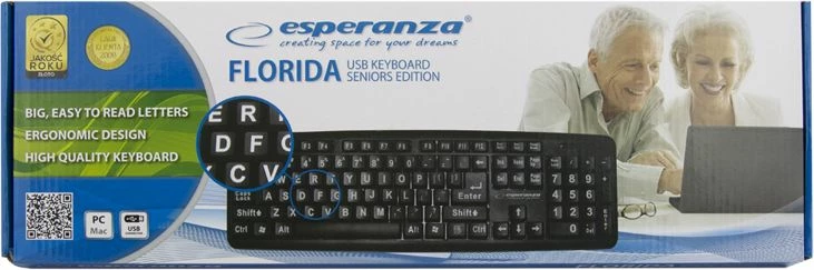 Tastierë Esperanza EK129 Florida, USB me kabllo, layout US, shkronja të mëdha, me numpad, e zezë
