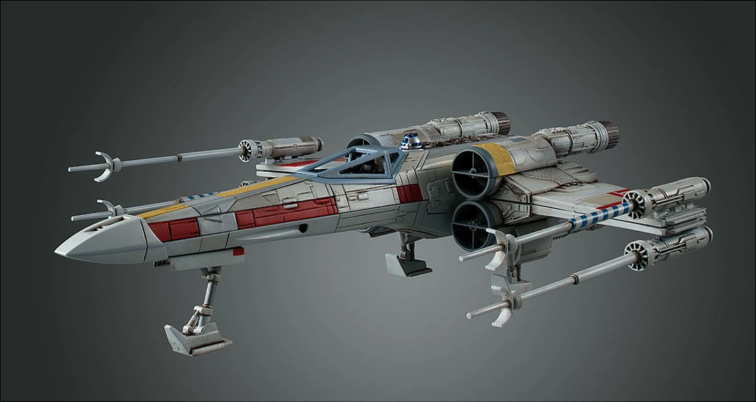 Model kit anije kozmike Revell X-Wing Starfighter 1:72, 44 pjesë, me stendë dhe sticker, bardhë/hi me detaje të kuqe