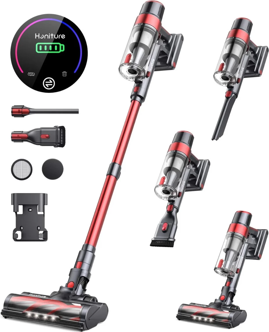 Fshesë me bateri vertikale Honiture S13 Pro, 450W, 38000Pa, 1.5L, deri 55 min, kuqe/zezë