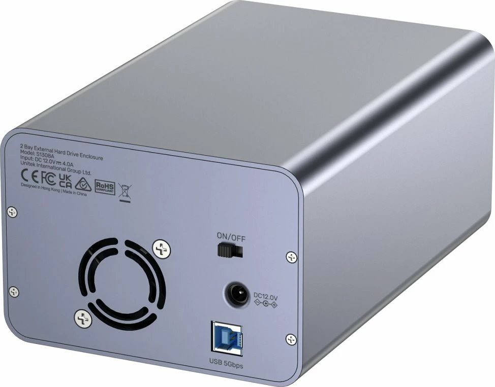 Kasë eksternale për HDD/SSD SATA Unitek S1308A01-EU 2-bay 2.5\"/3.5\" USB 3.2 Gen 1 40TB, gri, set me kabllo USB-A në USB-B dhe adaptor rryme