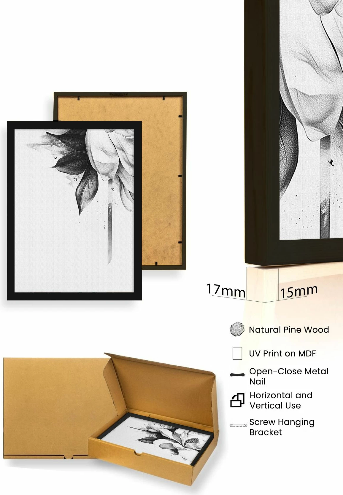 Pikturë dekorative me kornizë MDF (3 copë), Wallity, Huhu479S, 20x30cm