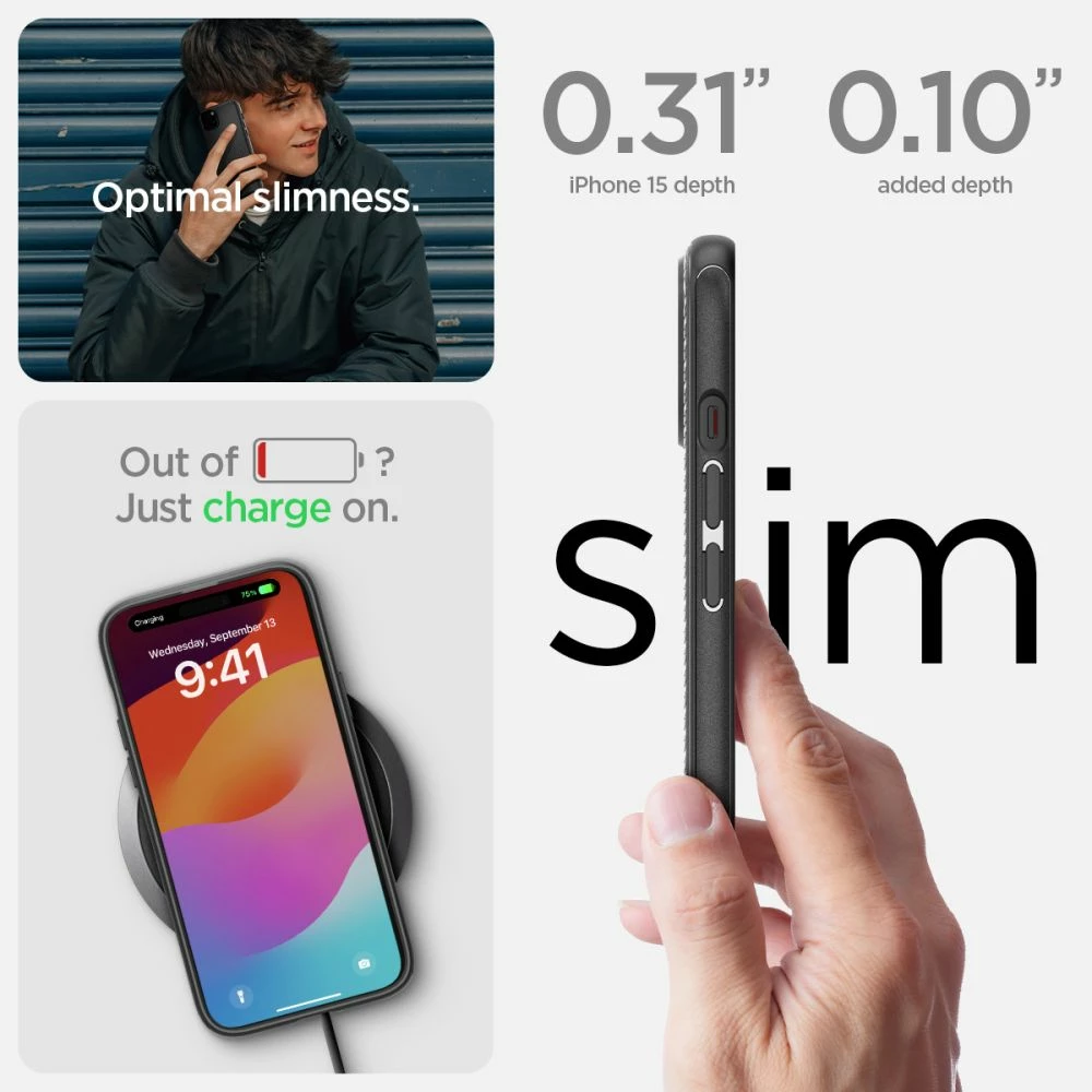 Mbështjellës Spigen Mag Armor MagSafe për iPhone 15, e zezë mat