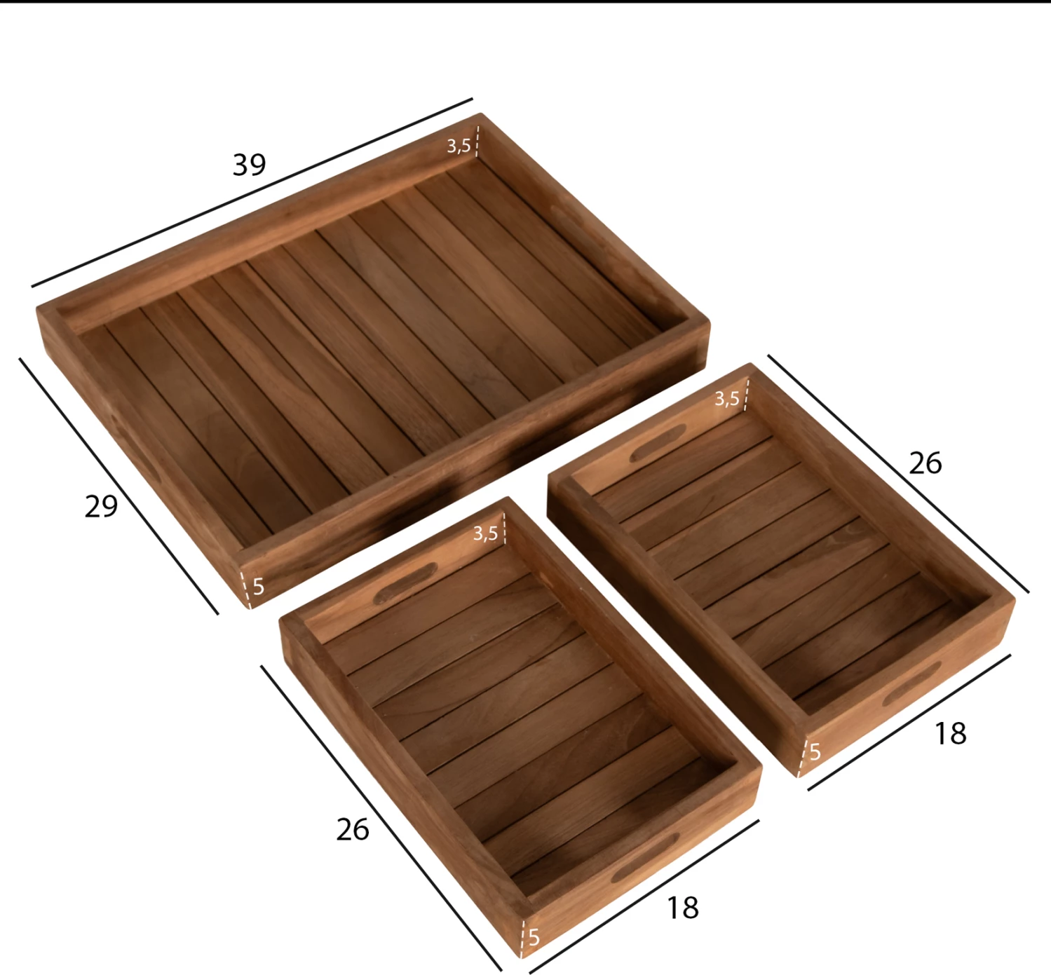 Set trey 3 pjesë, dru teak, ngjyrë natyrale, FH7894, 39x29x7 cm