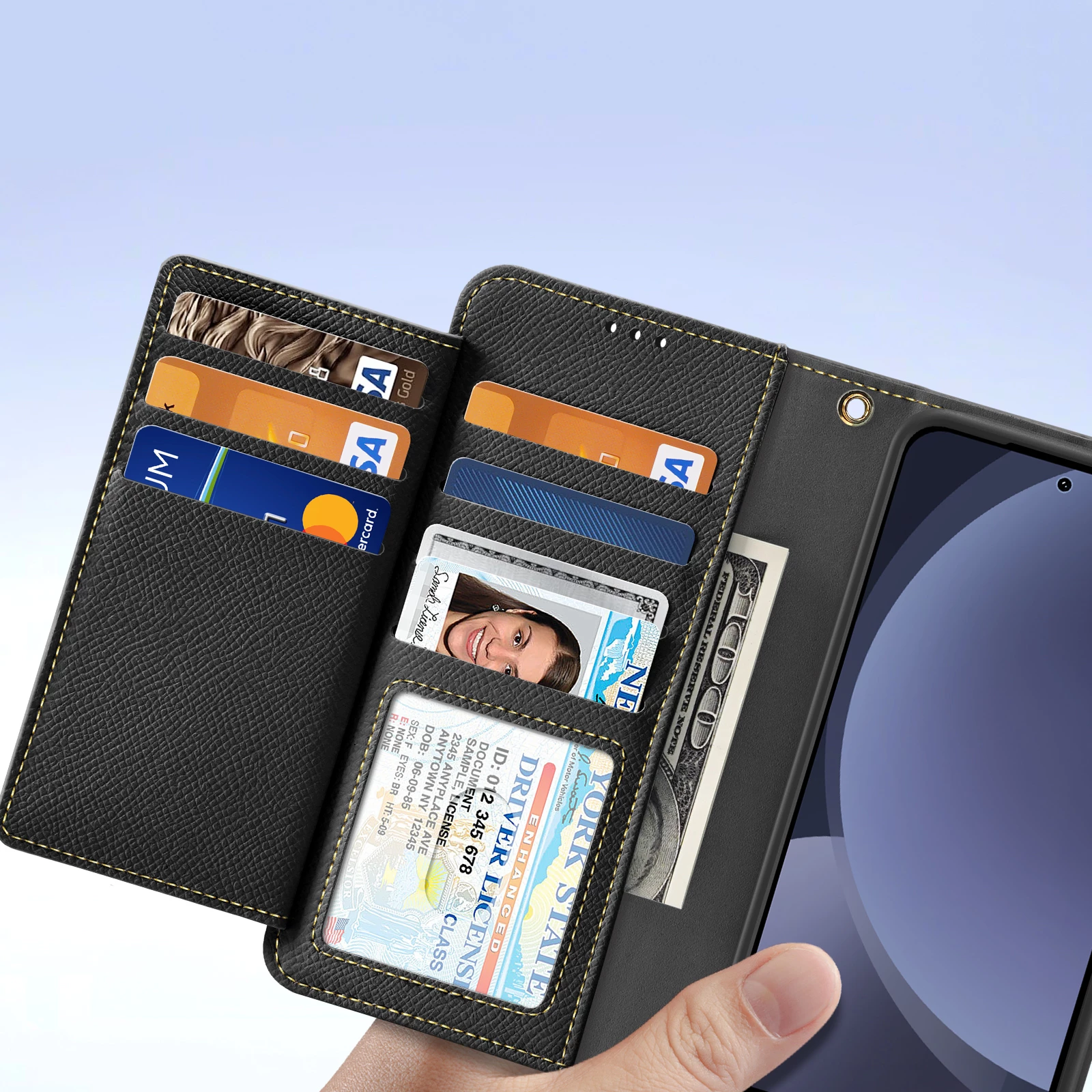 Mbështjellës Dux Ducis Lawa për Samsung Galaxy S25+, lëkurë, me portofol magnetik, i zi