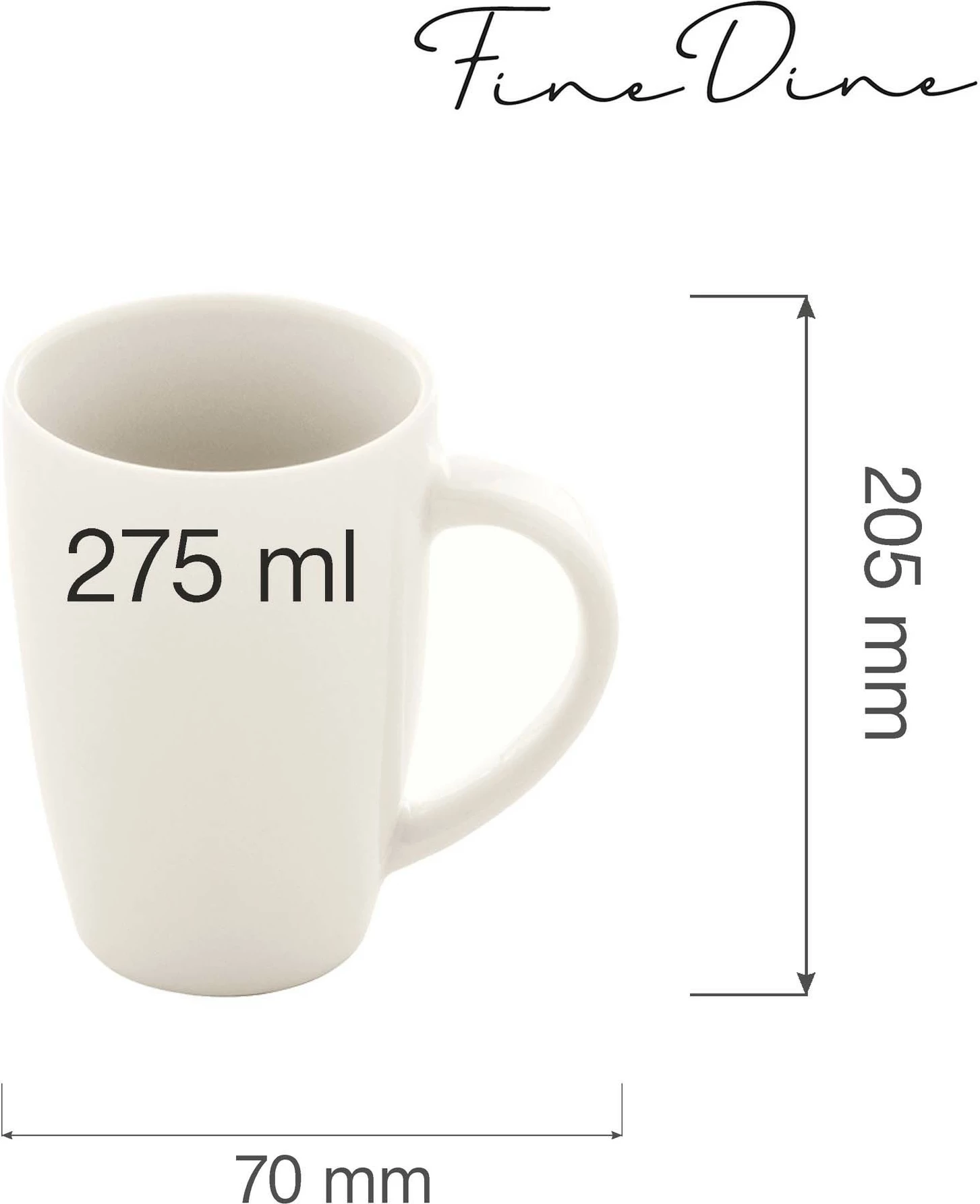 Mug porcelani Fine Dine Crema Paris 275ml, krem, set 6 copë