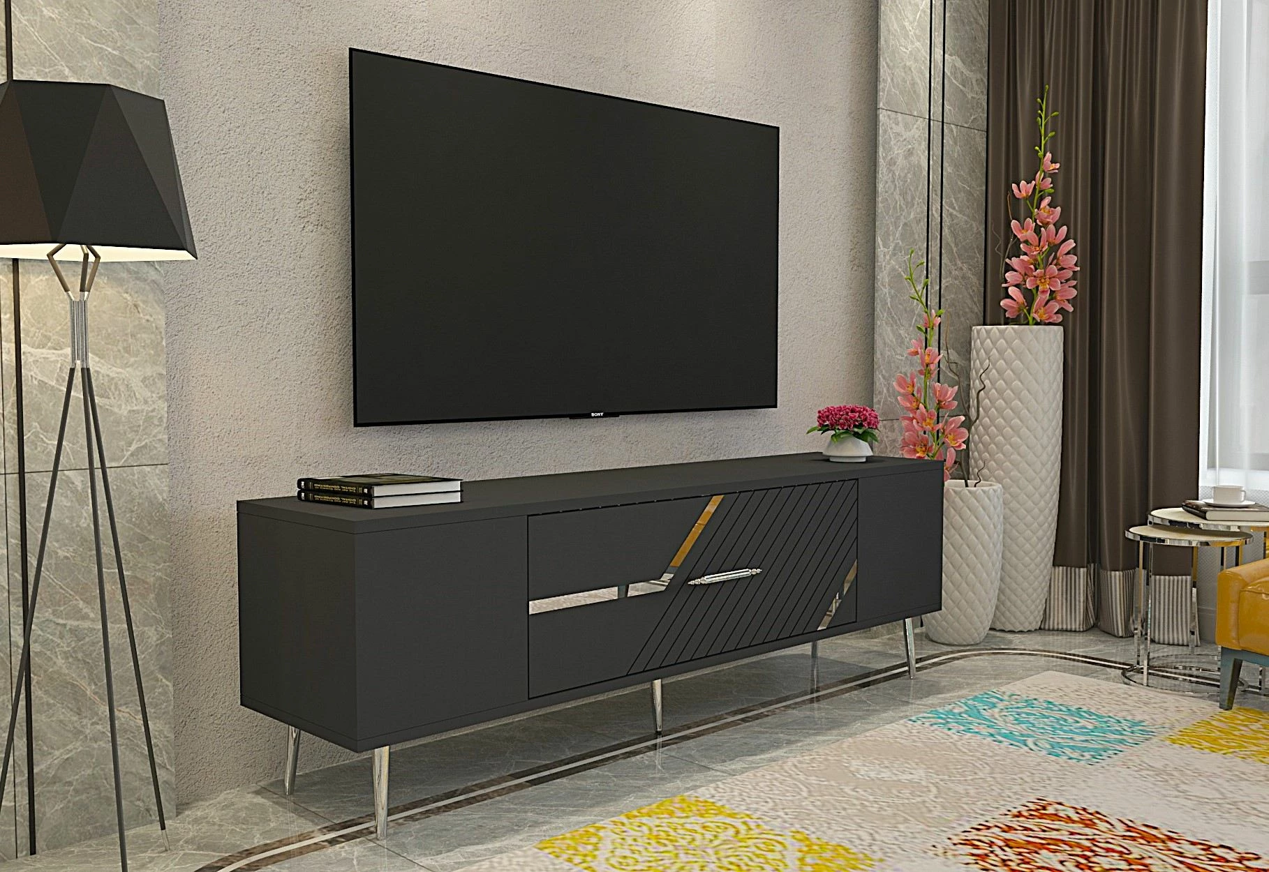 Komodë TV Skye Decor, antracit, argjend, Dekolp5