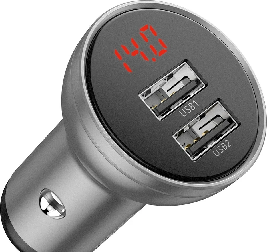 Karikues makine Baseus me ekran, 2x USB, 24W, Argjendtë