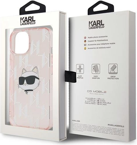 Mbështjellës Karl Lagerfeld IML Choupette Head & Monogram për iPhone 13, rozë