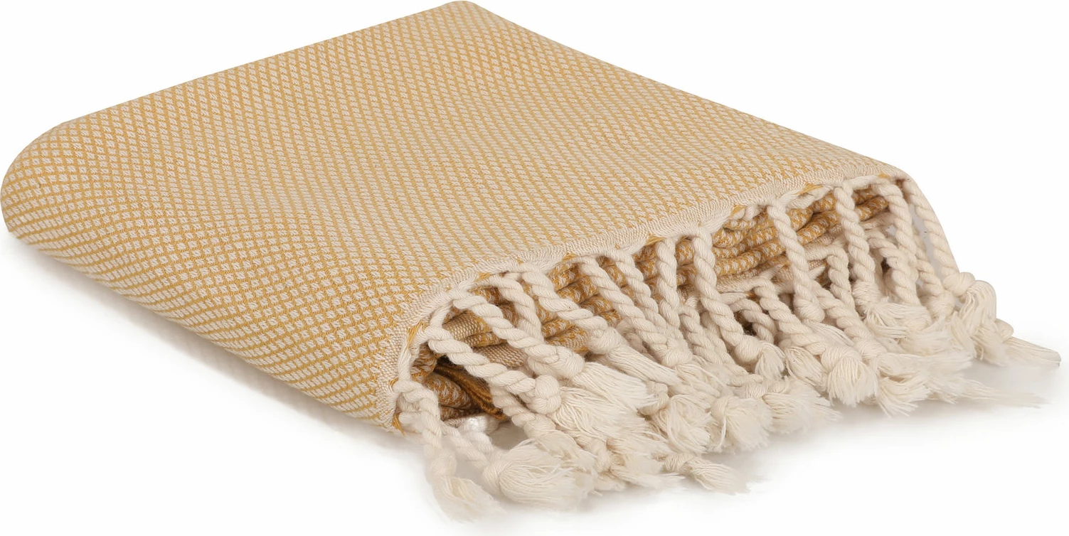 Peshqir plazhi Fouta, model Mijölnir, ngjyrë mustard, Likya