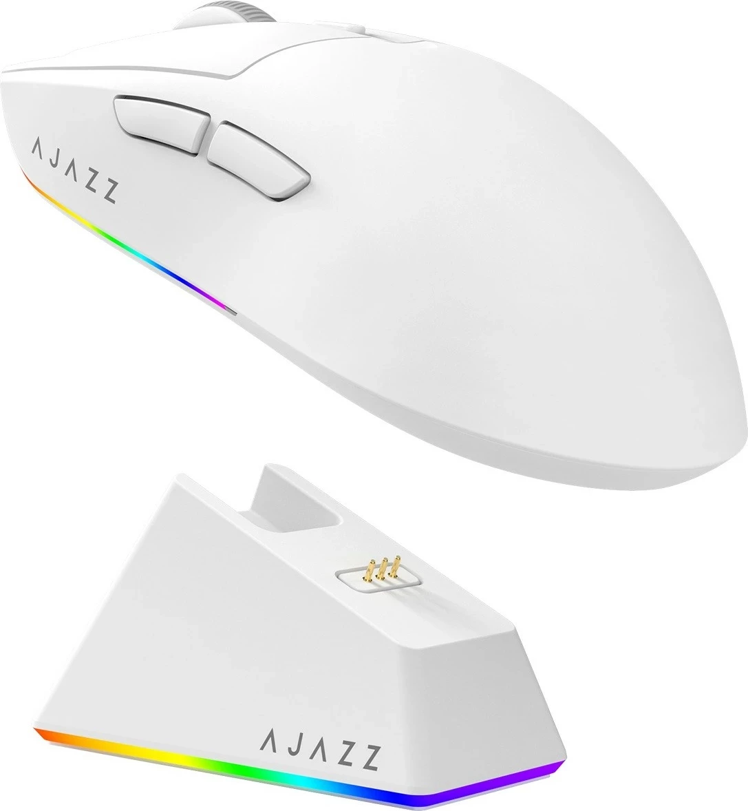 Maus pa tela Ajazz AJ139 V2 MC, PAW3311, 12000 DPI, me stacion karikimi, i bardhë