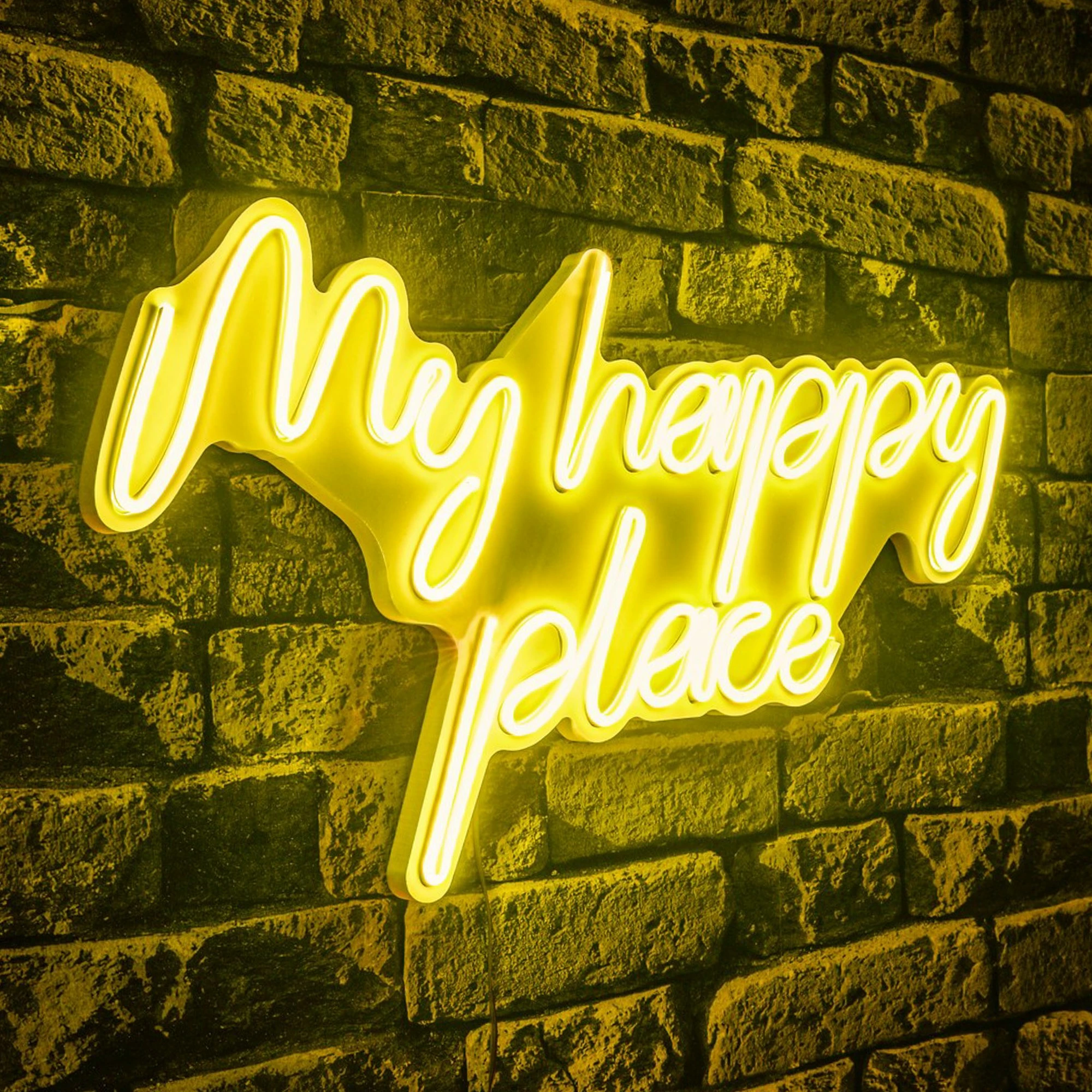 Dritë dekorative LED në mur, plastikë, 'My happy place', ngjyrë e verdhë
