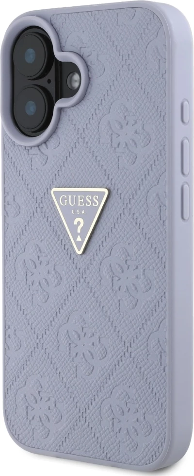 Mbështjellës Guess Hot Stamp 4G Pattern Triangle Metal Logo për iPhone 16, Vjollcë