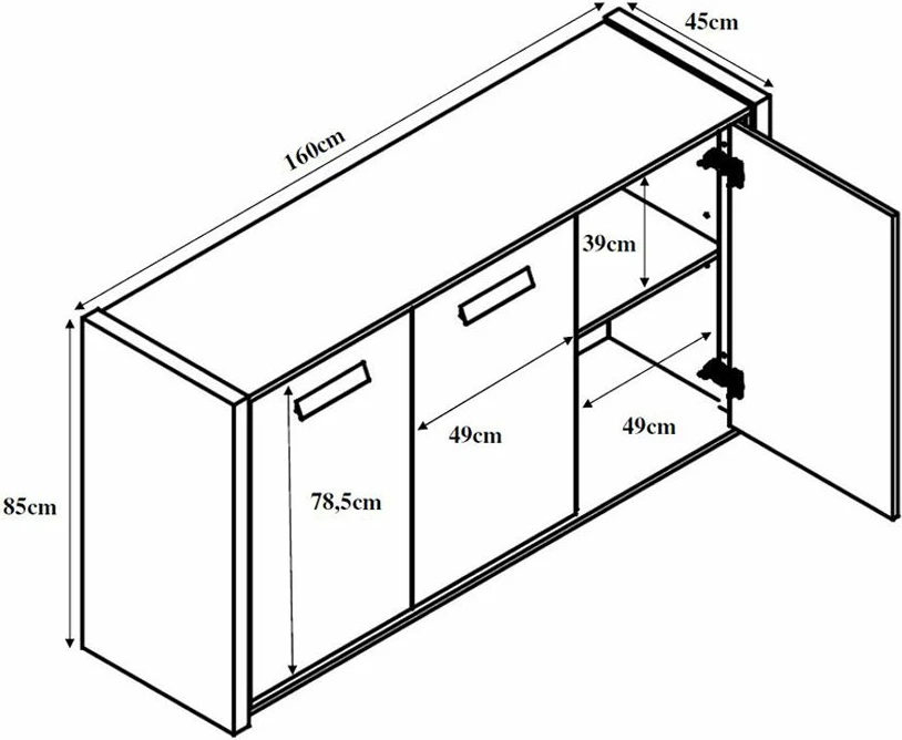 Komodë anësore BONDI 2, ngjyrë sonoma e errët dhe çimento, 160x45x85