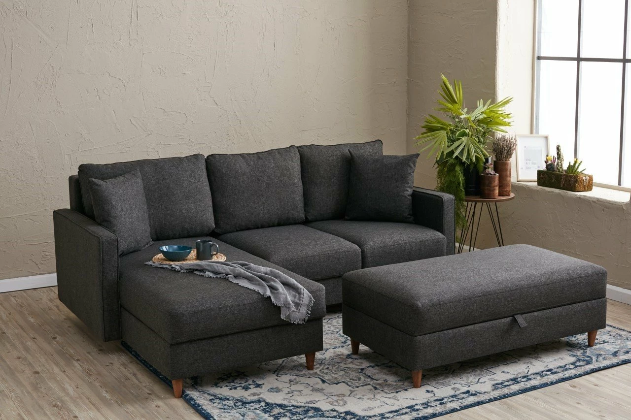 Këndare Eva, ngjyrë antracit, me pouffe, Atelier del Sofa