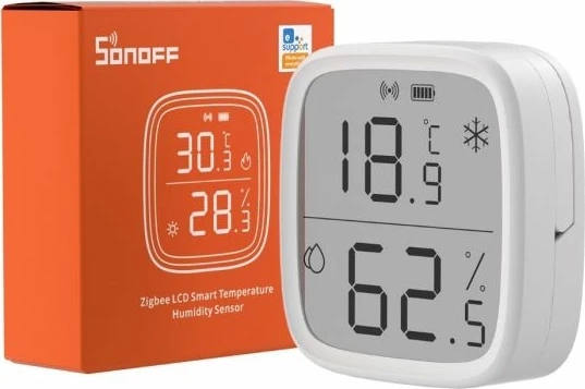 Sensor temperature dhe lagështie Zigbee me LCD, SONOFF SNZB-02D, Zigbee 3.0, rifreskim 5s, CR2450, i bardhë
