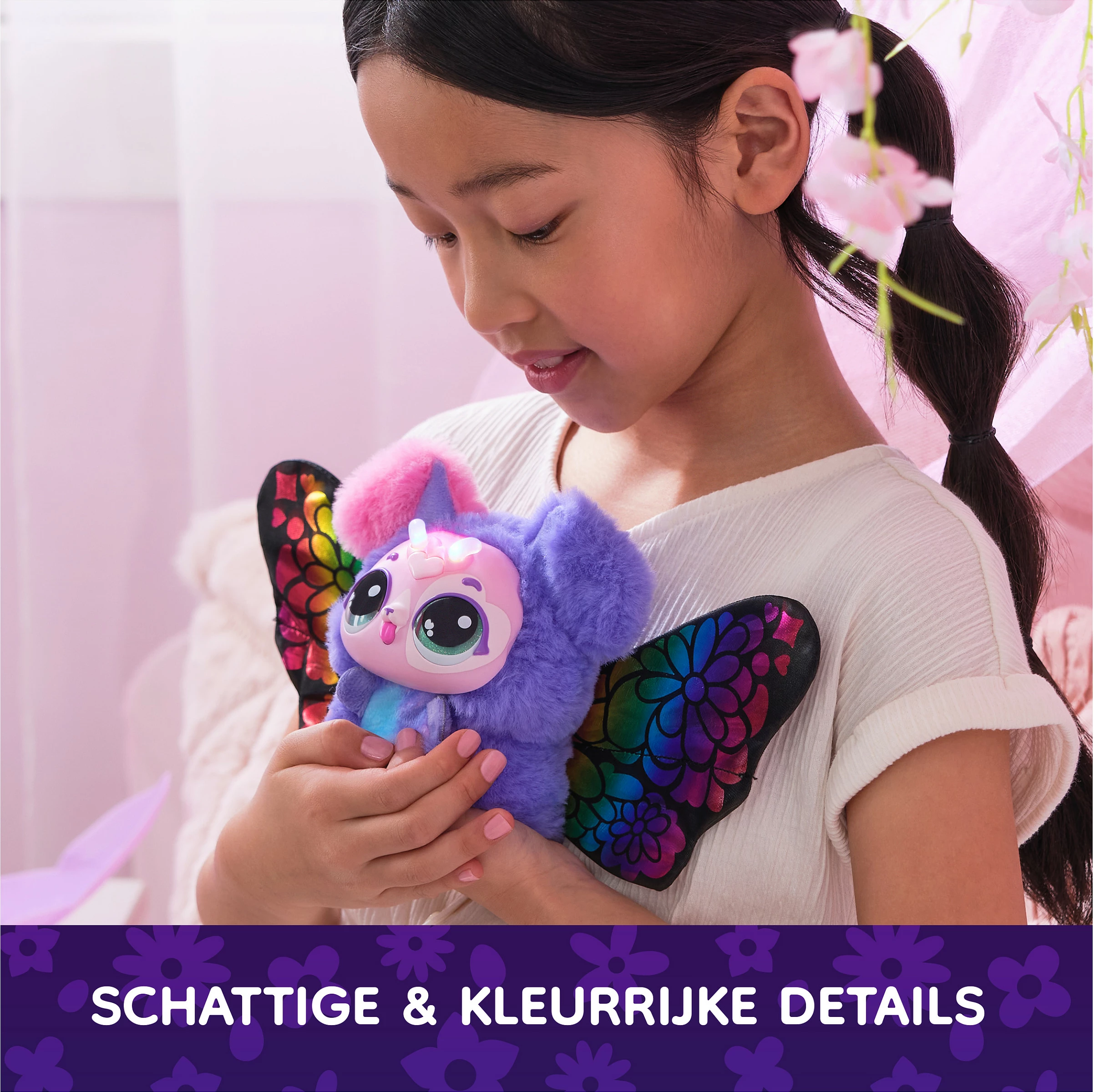 Lodër interaktive SPIN MASTER Hatchimals Bloomables Kittyfly Surprise, 100+ tinguj, transformim, 3xAA, shumëngjyrëshe