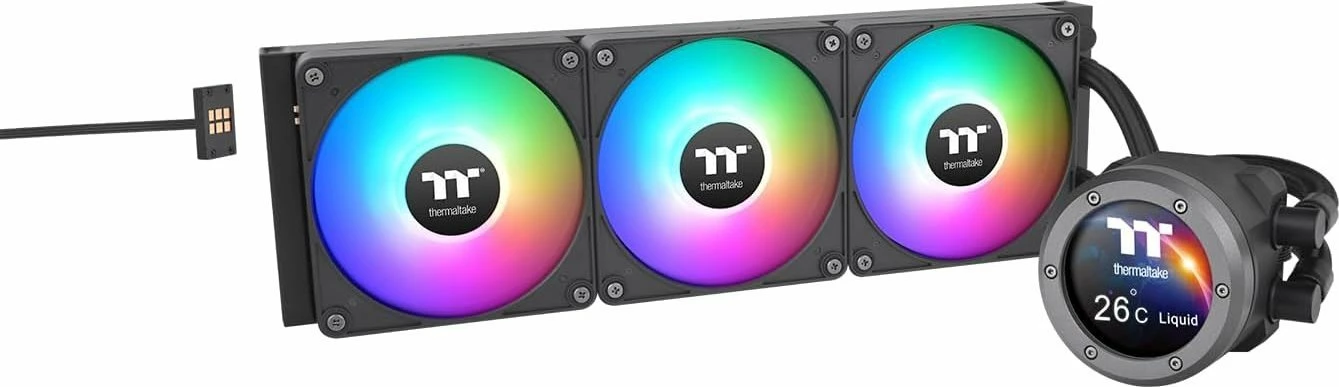Ftohës uji AIO Thermaltake TH360 V2 Ultra EX ARGB Sync 360mm me LCD 2.1\" (CL-W415-PL12SW-A), set me 3 ventilatorë 120mm