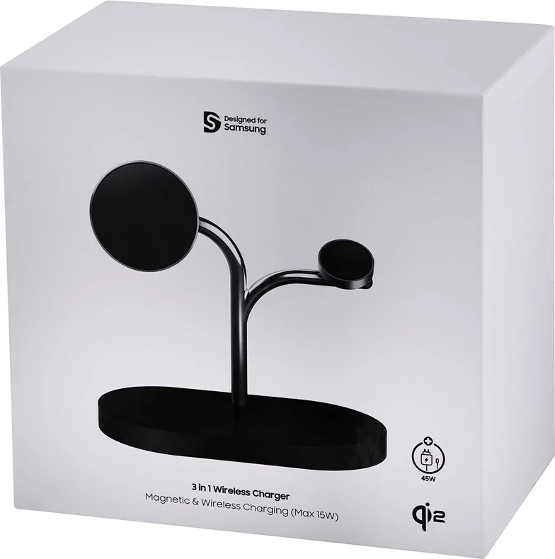 Karikues wireless Samsung GP-PWU024WIABW, për smartwatch, celular, kufje, 15W, USB Type-C, zi/argjendtë