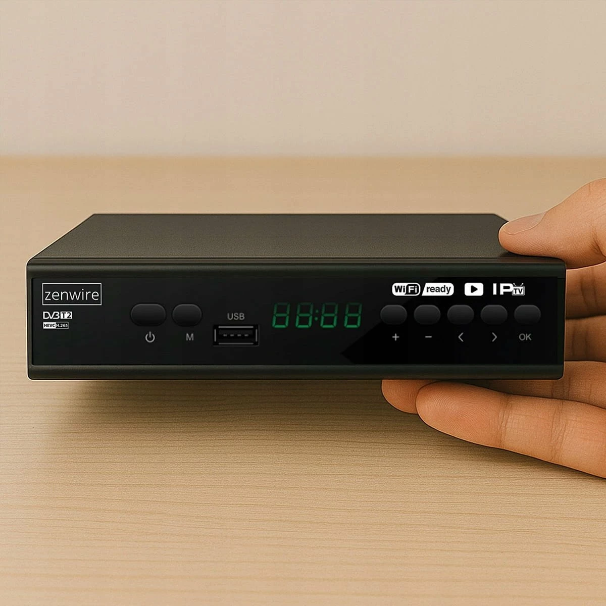 Dekoder DVB-T2 Zenwire 001 H.265/HEVC Full HD, i zi, set me telekomandë