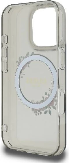 Mbështjellës Guess Flowers Wreath MagSafe për iPhone 16 Pro, 6.3", i zi