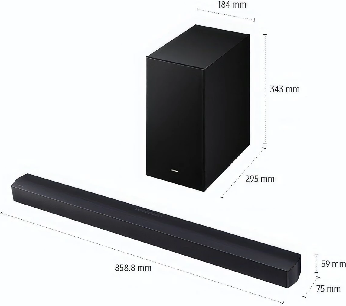 Soundbar Samsung HW-B450F/EN, 2.1 kanale, 300 W, i zi, me subwoofer