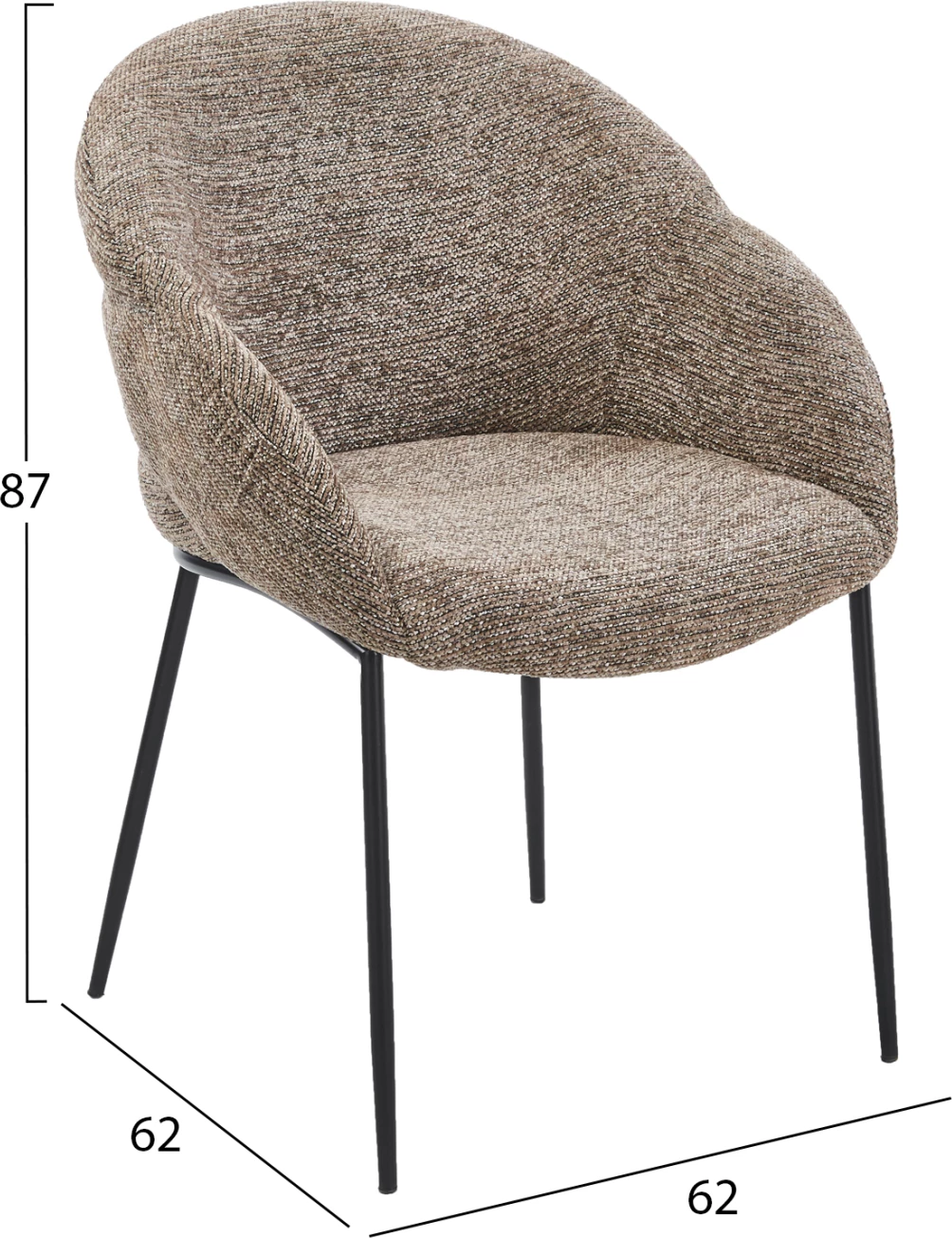 Karrige ngrënie DRENNY, set prej 2 copë, material taupe, këmbë metalike të zeza, 62x62x87cm