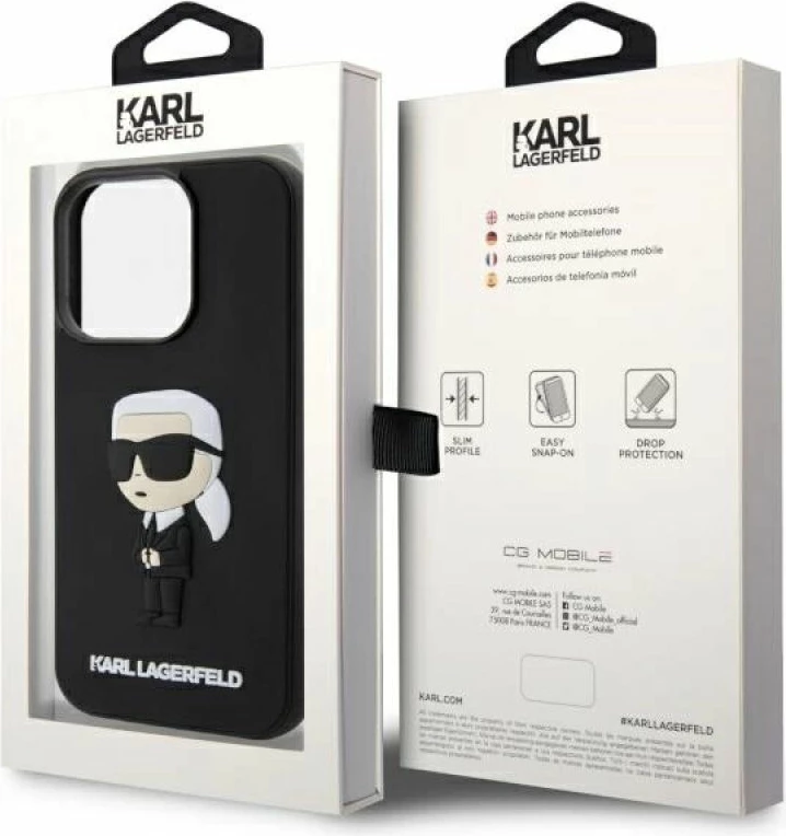 Kapak telefoni Karl Lagerfeld KLHCP14L3DRKINK iPhone 14 Pro 6.1, i zi