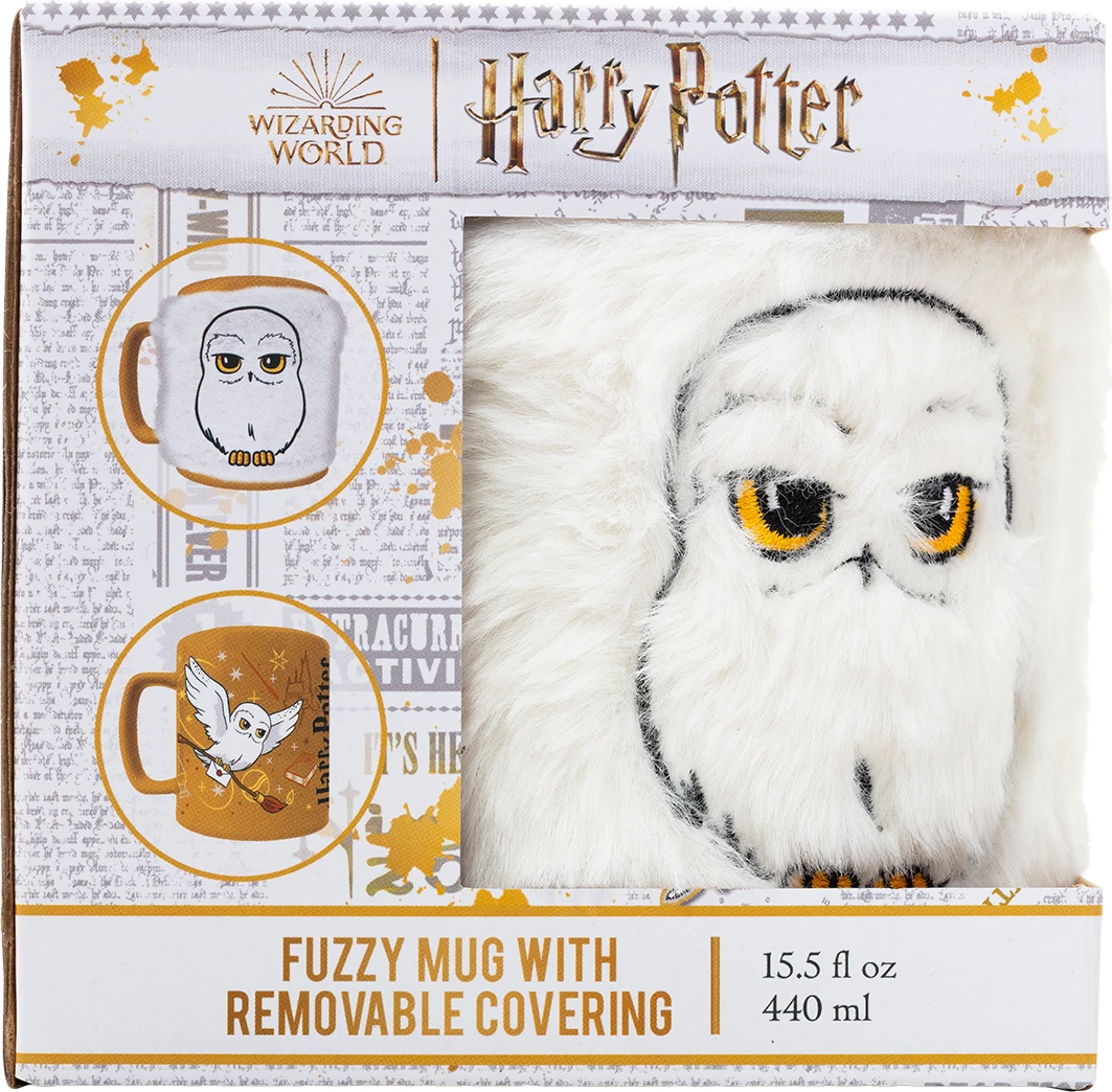 Filxhan Pyramid Harry Potter Hedwig Fuzzy, 440 ml, me mbulesë të butë të heqshme, i bardhë/ari