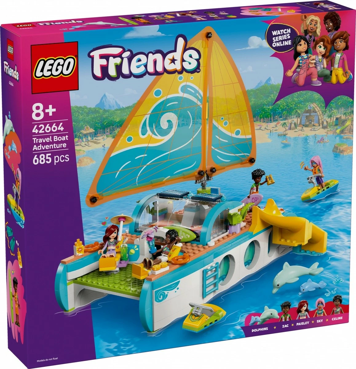 Set lodrash LEGO Friends 42664 Adventure on the Boat, 685 pjesë, shumëngjyrëshe
