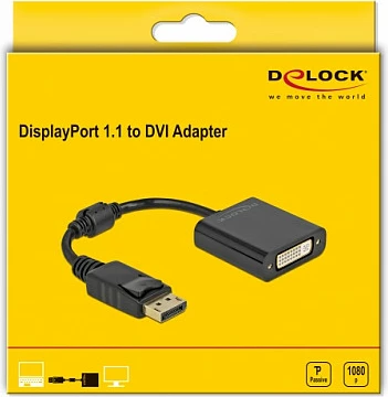 Adapter DeLOCK DisplayPort 1.1 në DVI-D, 0.15 m, pasiv, 1920x1200@60Hz, i zi