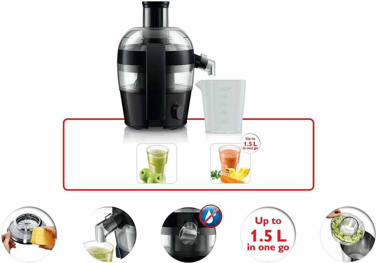 Shtrydhëse frutash Philips HR1832/00 Viva Collection 500 W QuickClean, e zezë