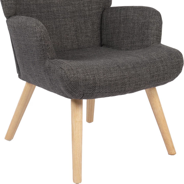 Fotelje Gerlina, material tekstili ngjyrë gri e errët, këmbë druri natyral, 71x64x94cm