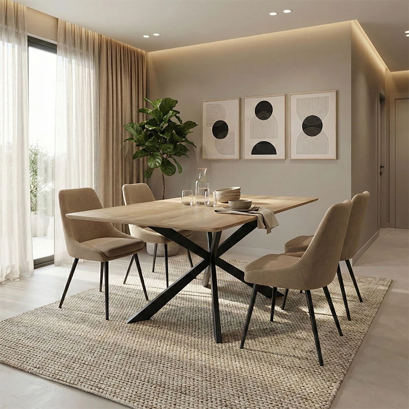 Tavolinë Aragne, sipërfaqe sonoma, këmbë metalike të zeza, 160x90x75cm