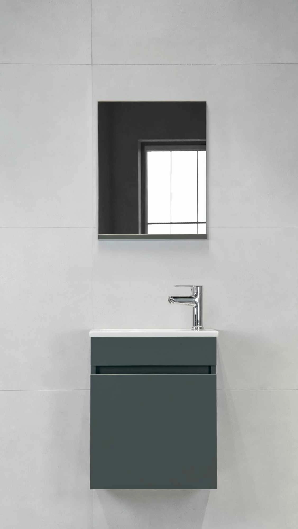 Dollap banjoje, ngjyrë antracit, Skye Decor, me lavaman dhe pasqyrë